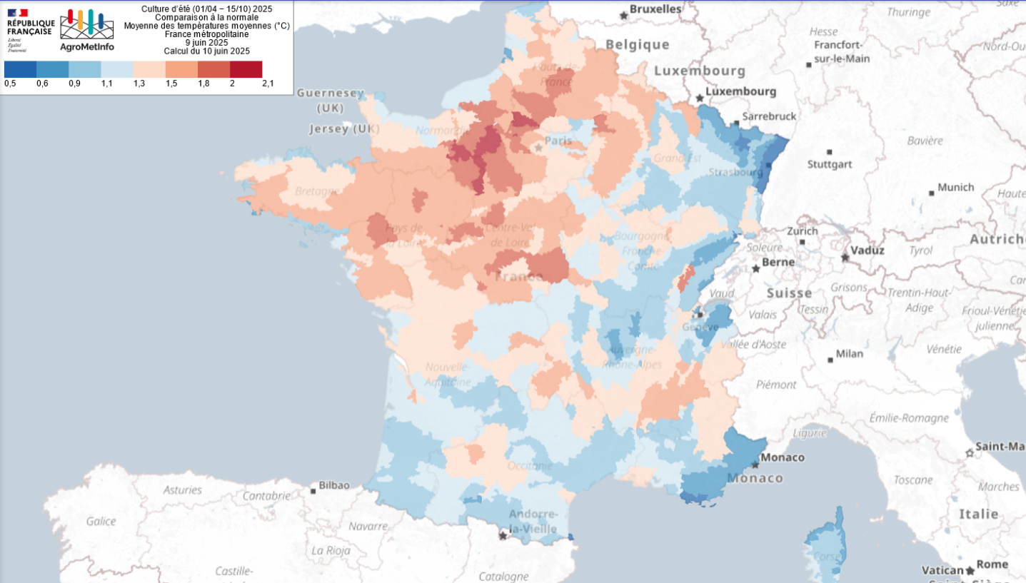 Anomalie de la moyenne des T° moyennes