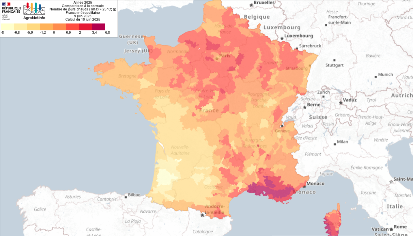 Anomalie de nombre de jours avec la t° maxi supérieure à 25°C