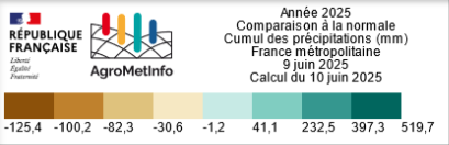 Anomalie de pluie cumulée depuis le 01/01/25