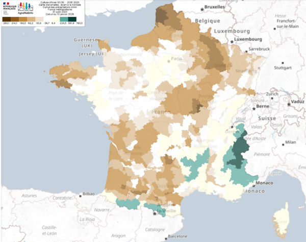 Cultures Hiver Anomalie cumul pr&eacute;cipitations